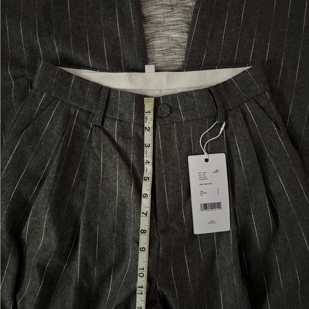 LeAL.X High Rise Wide Leg Gray Stripped Trousers Sz 8 NWT | High Rise Trousers- - Picture 5 of 9